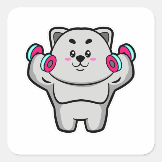 Kat op schoudertraining met paraplu's vierkante sticker (Voorkant)