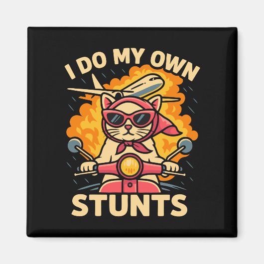 Kat op scooter Ik doe mijn eigen stunts Magneet (Voorkant)