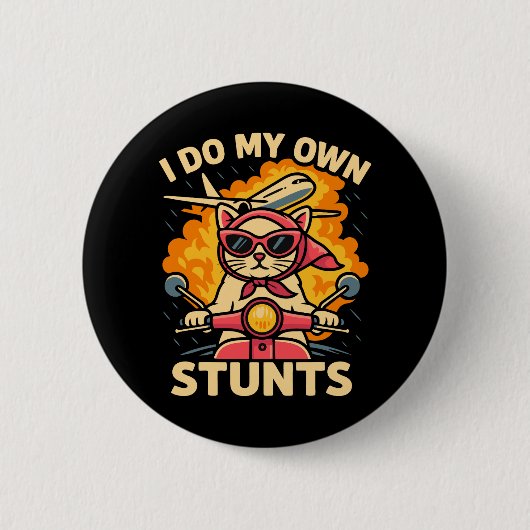 Kat op scooter Ik doe mijn eigen stunts Ronde Button 5,7 Cm (Voorkant)