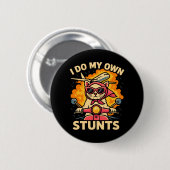 Kat op scooter Ik doe mijn eigen stunts Ronde Button 5,7 Cm (Voorkant /achterkant)