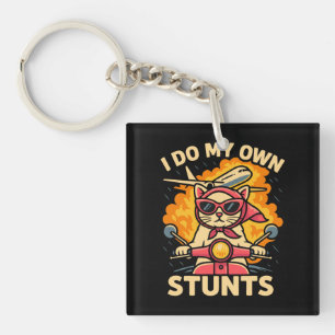 Kat op scooter Ik doe mijn eigen stunts Sleutelhanger