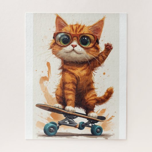 Kat op skateboard legpuzzel (Verticaal)