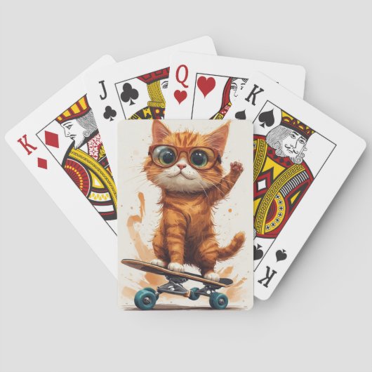 Kat op Skateboard Pokerkaarten (Achterkant)
