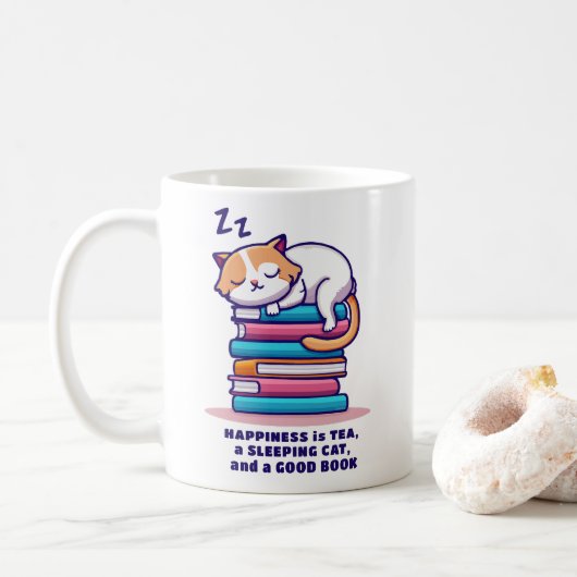 Kat op stapel boeken Aangepaste lederthee voor boe Koffiemok (Met donut)
