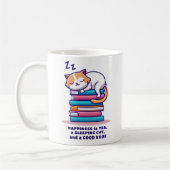 Kat op stapel boeken Aangepaste lederthee voor boe Koffiemok (Links)