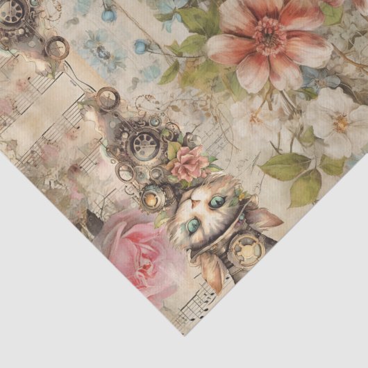 Kat op Steampunk collage  Decoupage Tissuepapier (Detail)