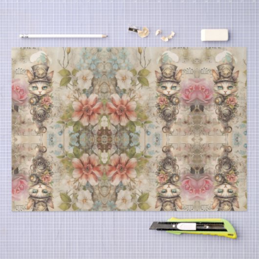 Kat op Steampunk collage  Decoupage Tissuepapier (Craft)