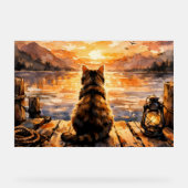 Kat op steiger bij zonsondergang acryl bord (Voorkant)