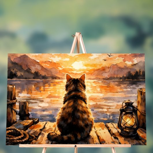 Kat op steiger bij zonsondergang acryl bord (Neutraal)