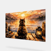 Kat op steiger bij zonsondergang acryl bord (Hoek)