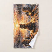 Kat op steiger bij zonsondergang bad handdoek (Handdoek)