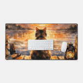 Kat op steiger bij zonsondergang bureaumat (Keyboard & Muis)