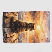 Kat op steiger bij zonsondergang golfhanddoek (Horizontaal)