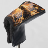Kat op steiger bij zonsondergang golfheadcover (3/4 voorkant)