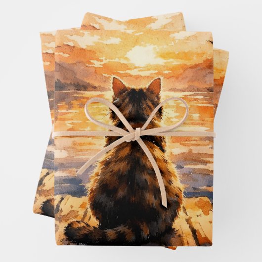 Kat op steiger bij zonsondergang inpakpapier vel (In situ)