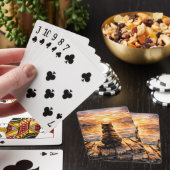 Kat op steiger bij zonsondergang pokerkaarten (Insitu)