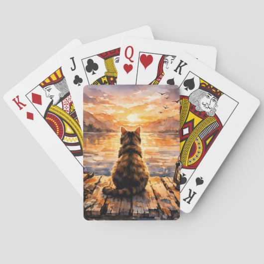 Kat op steiger bij zonsondergang pokerkaarten (Achterkant)