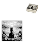 Kat op steiger bij zonsondergang rubberstempel (Gestempeld)