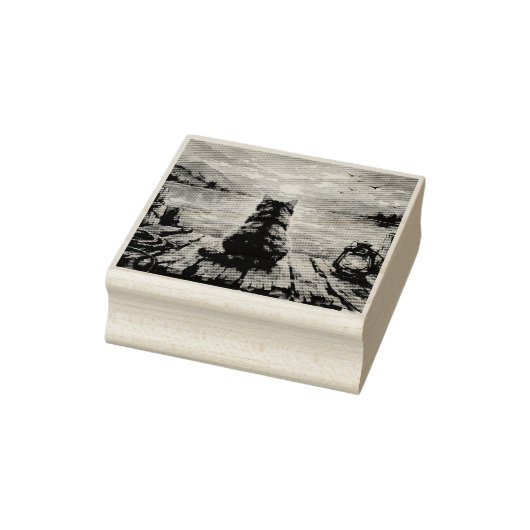 Kat op steiger bij zonsondergang rubberstempel (Stempel)