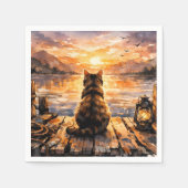 Kat op steiger bij zonsondergang servet (Voorkant)