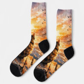 Kat op steiger bij zonsondergang sokken (Links)