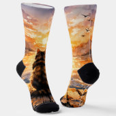 Kat op steiger bij zonsondergang sokken (Gebogen)