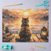 Kat op steiger bij zonsondergang tissuepapier (Craft)