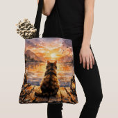 Kat op steiger bij zonsondergang tote bag (Dichtbij)