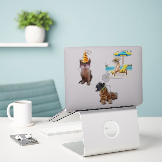 Kat op strand sticker (Laptop op bureau)