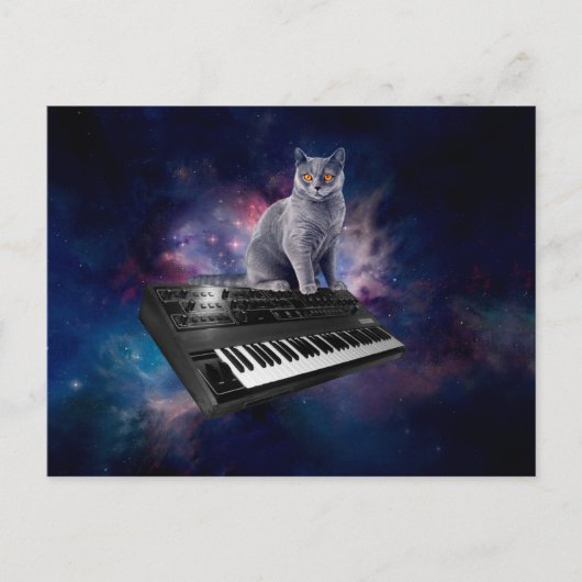 Kat op synthesizer in de ruimte briefkaart (Voorkant)