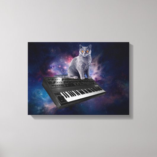 Kat op synthesizer in de ruimte canvas afdruk (Voorkant)