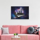 Kat op synthesizer in de ruimte canvas afdruk (Insitu (Woonkamer))