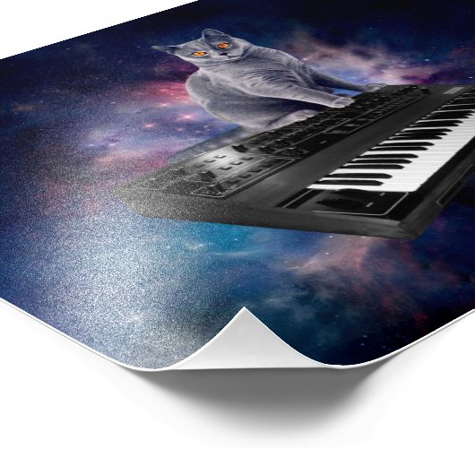 Kat op synthesizer in de ruimte foto afdruk (Hoek)