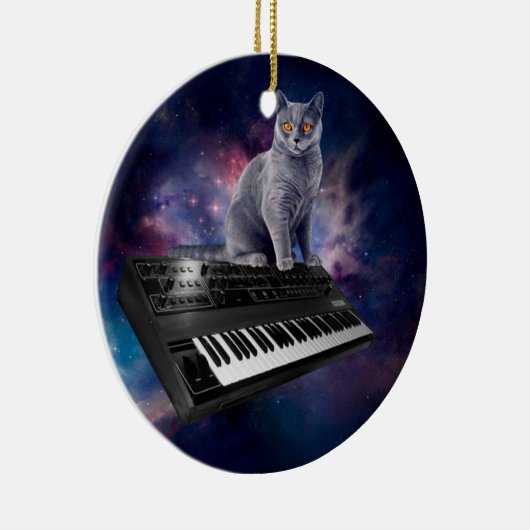 Kat op synthesizer in de ruimte keramisch ornament (Rechts)