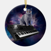 Kat op synthesizer in de ruimte keramisch ornament (Voorkant)