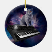 Kat op synthesizer in de ruimte keramisch ornament (Achterkant)