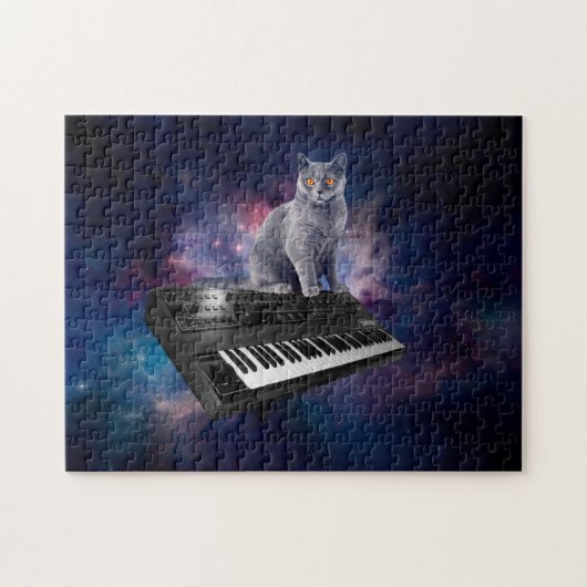 Kat op synthesizer in de ruimte legpuzzel (Horizontaal)