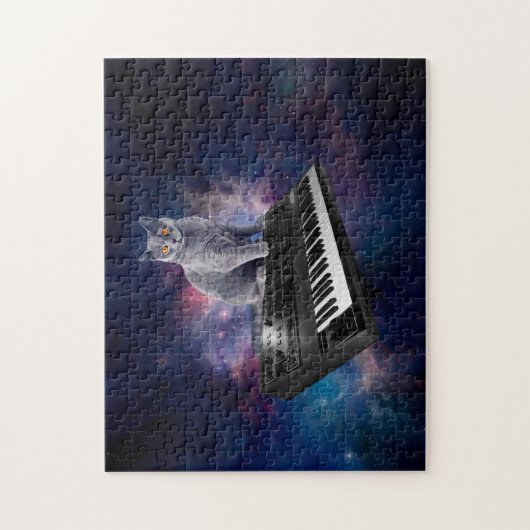 Kat op synthesizer in de ruimte legpuzzel (Verticaal)