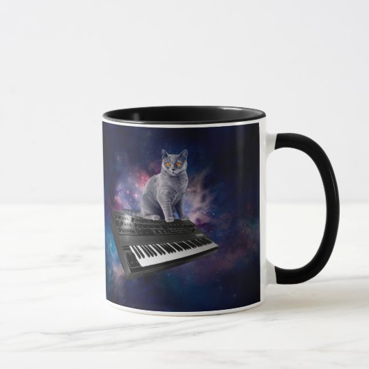 Kat op synthesizer in de ruimte mok (Rechts)
