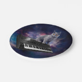 Kat op synthesizer in de ruimte papieren bordje (Gekanteld)