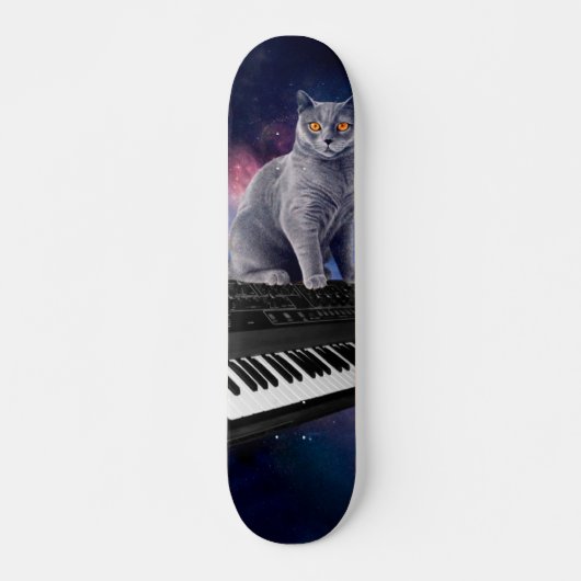 Kat op synthesizer in de ruimte persoonlijk skateboard (Voorkant)
