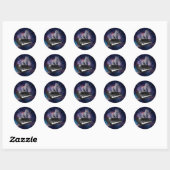 Kat op synthesizer in de ruimte ronde sticker (Vel)