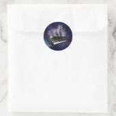 Kat op synthesizer in de ruimte ronde sticker (Tas)
