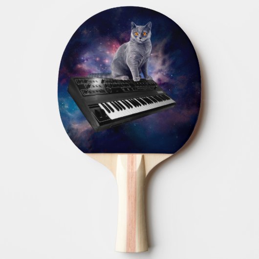 Kat op synthesizer in de ruimte tafeltennisbatje (Voorkant)
