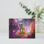Kat op synthesizers in de ruimte briefkaart (Staand voorkant)
