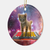 Kat op synthesizers in de ruimte keramisch ornament (Links)