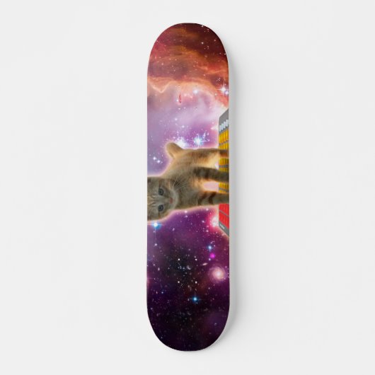 Kat op synthesizers in de ruimte persoonlijk skateboard (Voorkant)