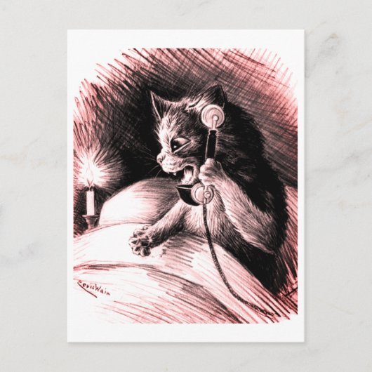 Kat op telefoon Louis Wain Briefkaart (Voorkant)