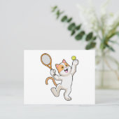 Kat op tennis met tennisracket briefkaart (Staand voorkant)