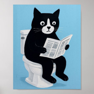 Kat op toilet badkamer muurkunst poster